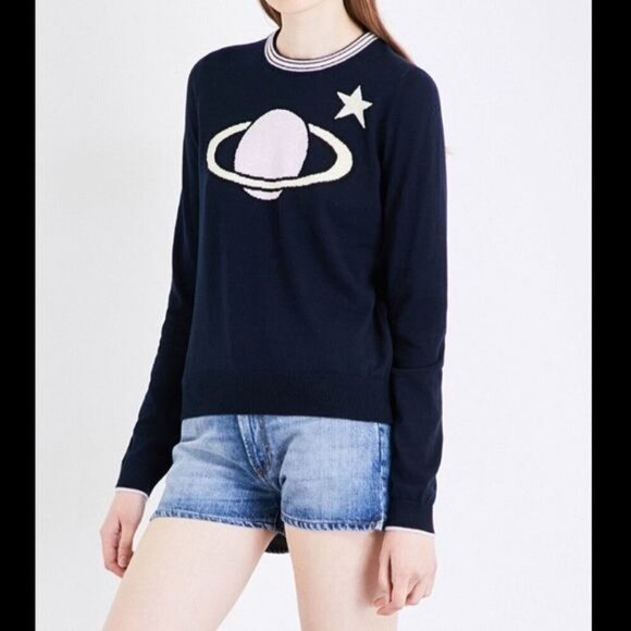 AlexaChung Blue Planet Intarsia Crew Neck Saturn Sweater - Picture 3 of 14